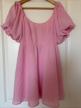 Crystal Doll Pink Puff-Sleeve Midi Dress M